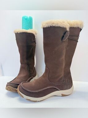 Merrell Approach 200G tall Brown Suede  Winter Boots with Cream Fur Trim 5